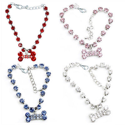 Dog Collar Necklaces Small Dogs Rhinestones Collar Necklace Set, Crystal Pet Puppy Dog Necklace Adjustable Dog Jewelry for Pet