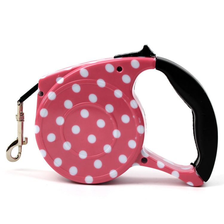 Fashionable Stylish Cute Retractable Pet Walking Leash with Adorable Pink Polka-Dot Pattern