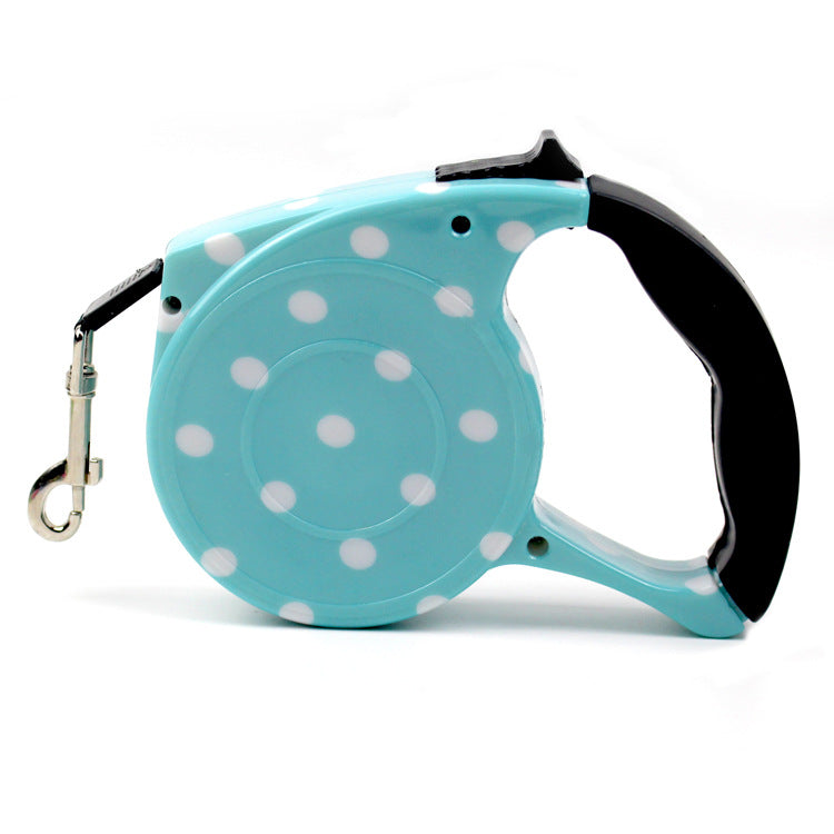 Fashionable Stylish Cute Retractable Pet Walking Leash with Adorable Blue Polka-Dot Pattern