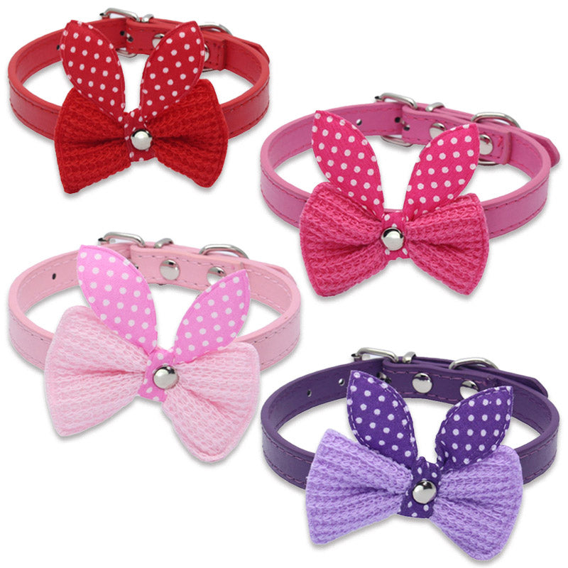 Cute Knit Bowknot Adjustable Leather Pet Collar