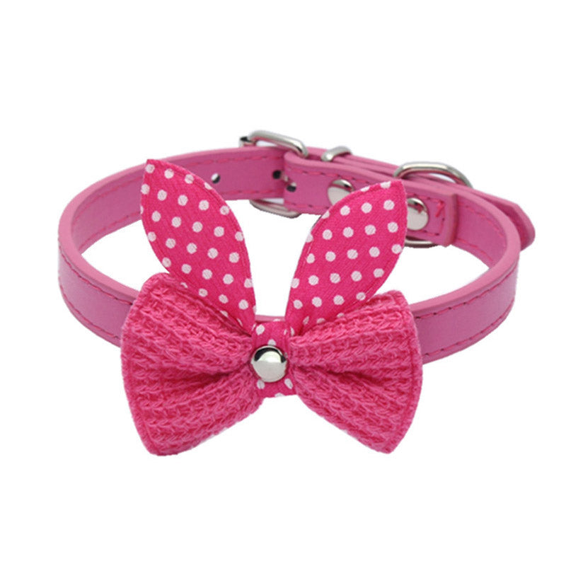 Cute Knit Bowknot Adjustable Leather Pet Collar