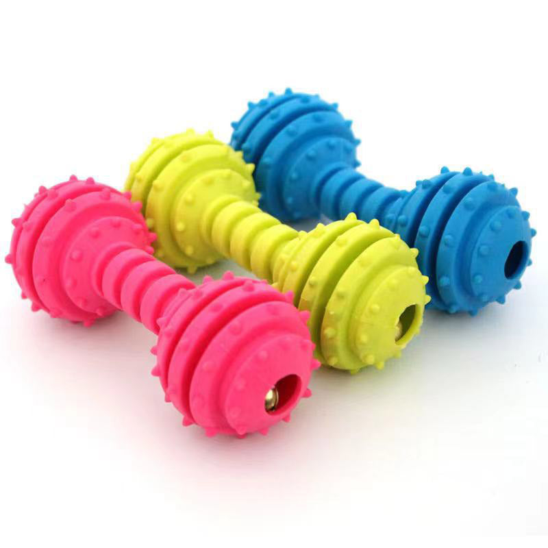 Dumbbell Design, Sound Toy with Jingle Bell, Tough Durable Teeth-Cleaning Rubber Interactive Toys