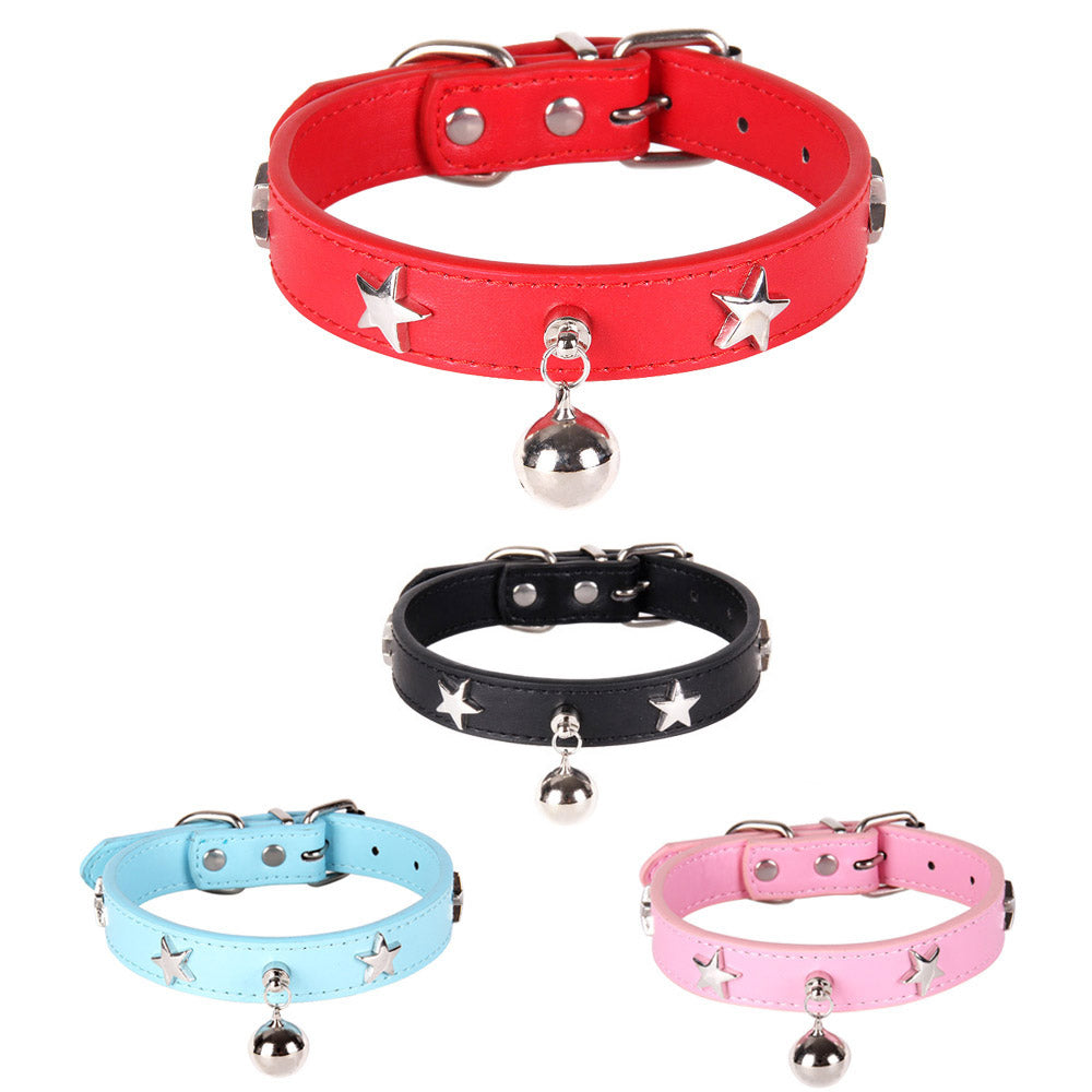 Dog Collar with Star Studs and Bell