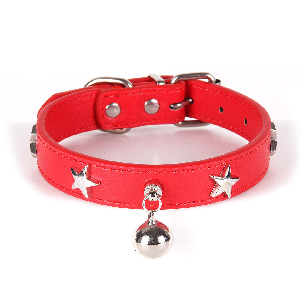 Dog Collar with Star Studs and Bell