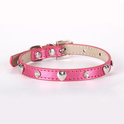 Genuine Leather Heart Studded Pattern Dog Collar