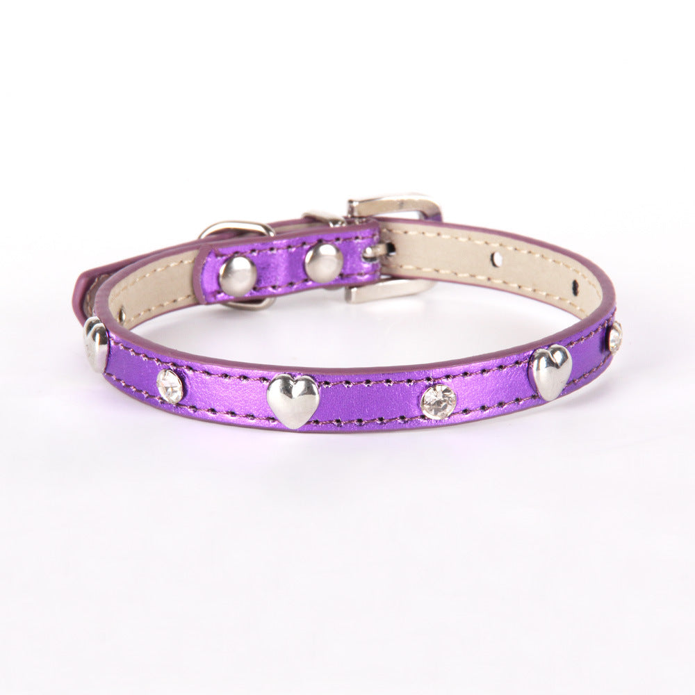 Genuine Leather Heart Studded Pattern Dog Collar